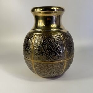Vintage Handmade Brass Pot Vase‎ 10"H X 8"W X 4" Mouth.